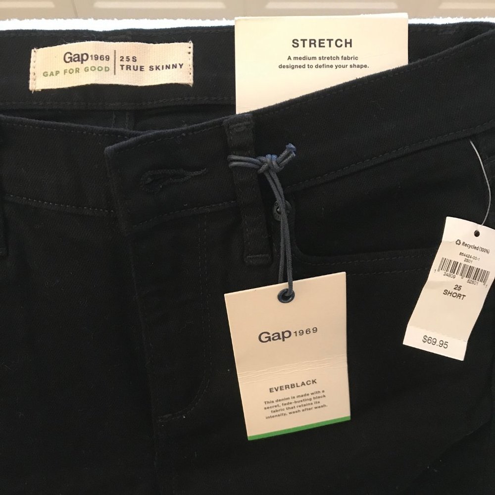 NWT GAP Mid Rise True Skinny Jeans Black size 25 Short - Picture 2 of 9